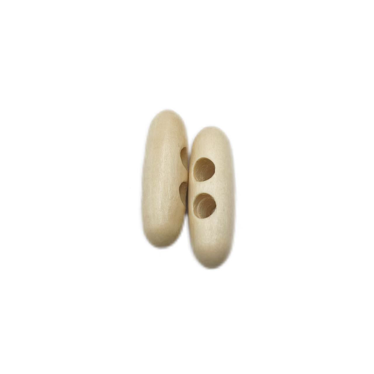White olive-shaped wooden buttons 4 cm - pack of 2