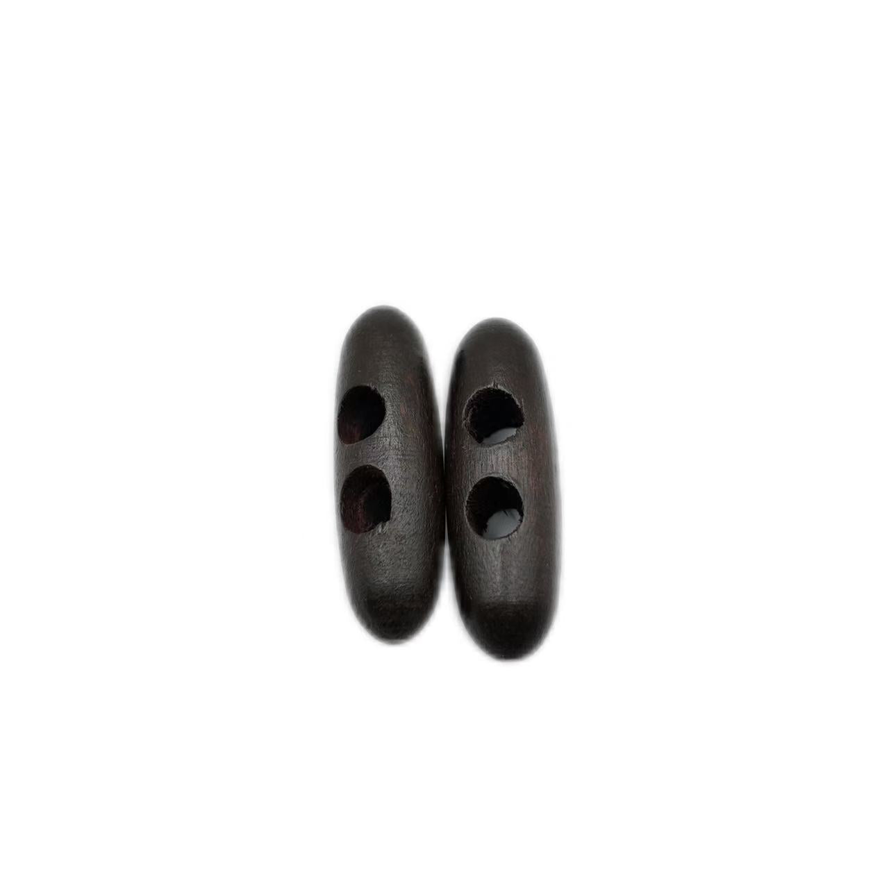 Dark brown olive-shaped wooden buttons - pack of 2