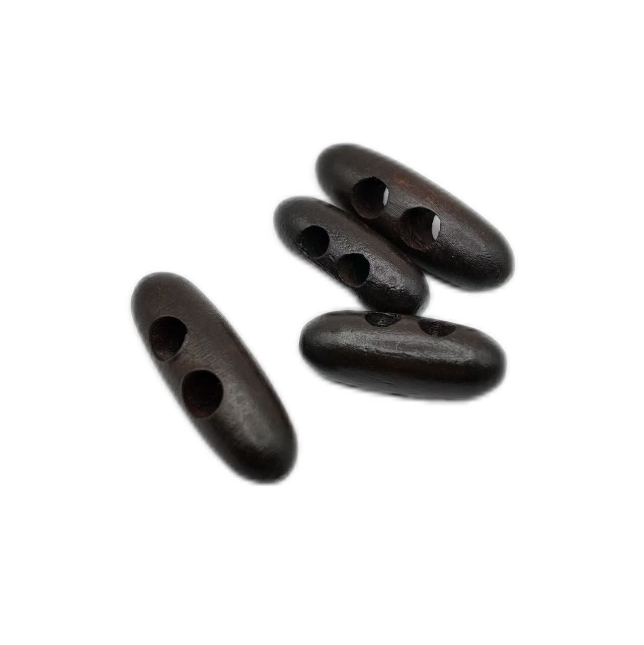 Dark brown olive-shaped wooden buttons - pack of 2