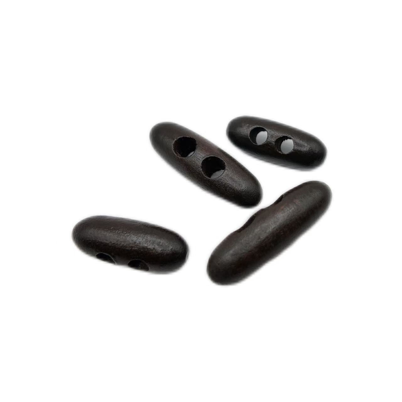 Dark brown olive-shaped wooden buttons - pack of 2