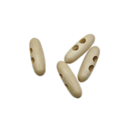 White olive-shaped wooden buttons 4 cm - pack of 2